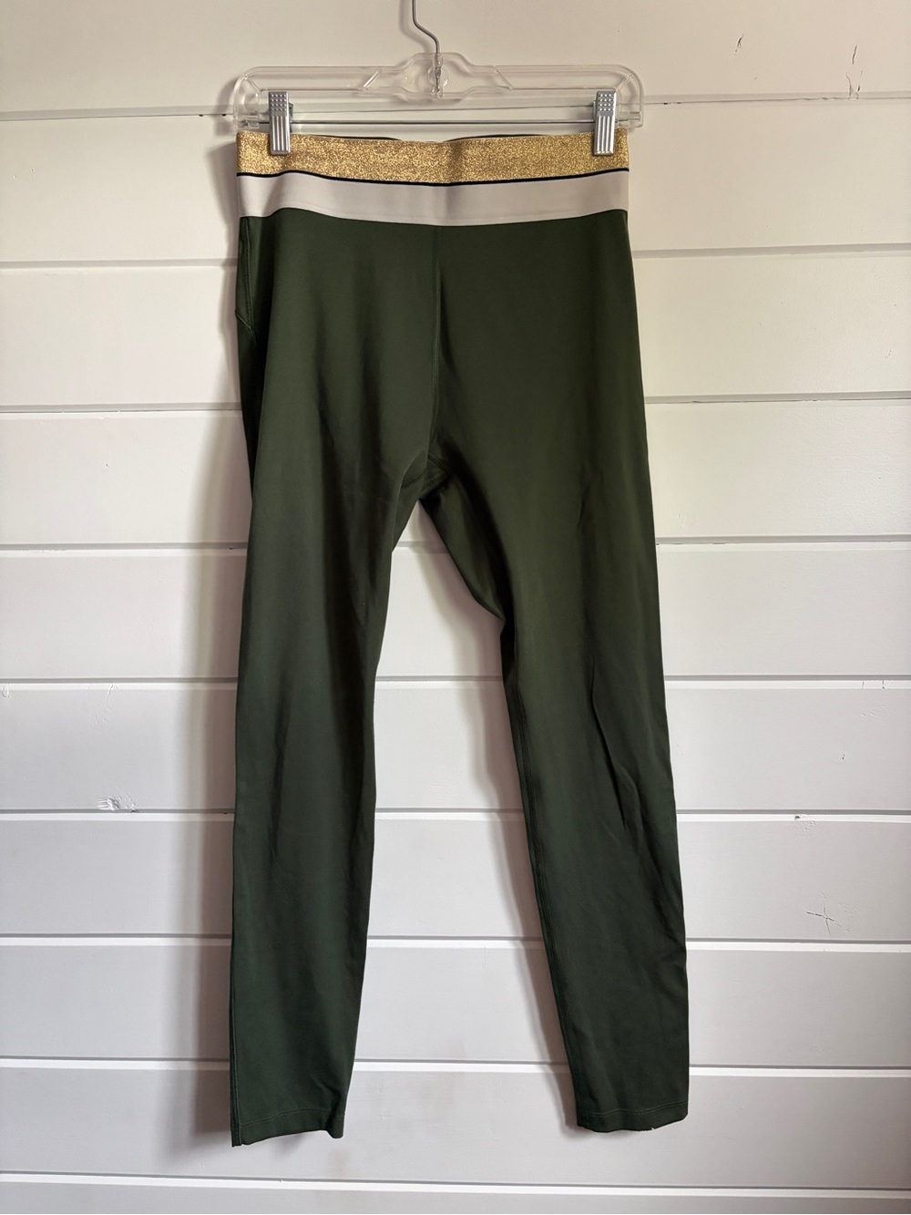 PINK Victoria's Secret Green Leggings with Gold Waistband
